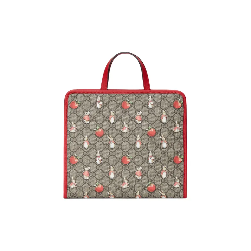 GUCCI Peter Rabbit™ Collaboration Canvas Tote Bag Shopping Bag Handbag Kids' Ebony & Green & Red-0