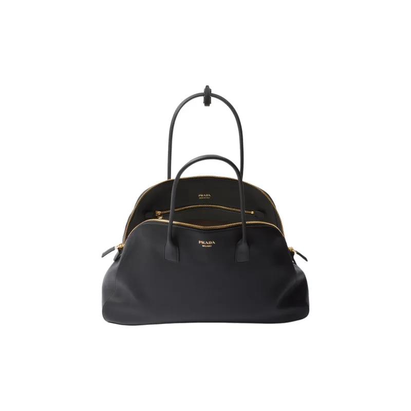 PRADA Leather Tote Bag Shopping Bag Shoulder Bag Handbag Large Size Women's Black-3