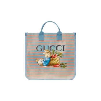 GUCCI Peter Rabbit™ Collaboration Canvas Tote Bag Shopping Bag Handbag Kids' Orange & Light Blue