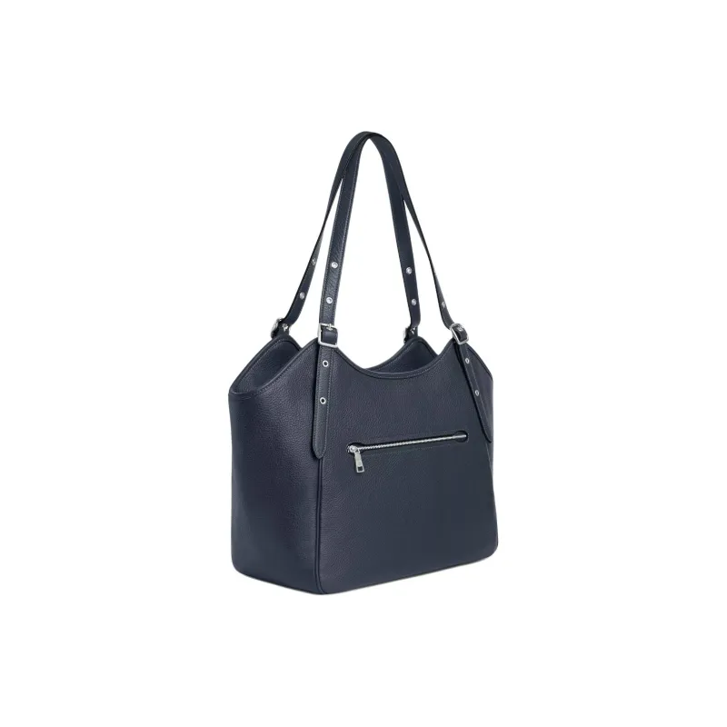 COACH Zip Shoulder Bag Pebbled Leather Tote Bag Shopping Bag Handbag Shoulder Bag Women's Silver & Denim Blue-1