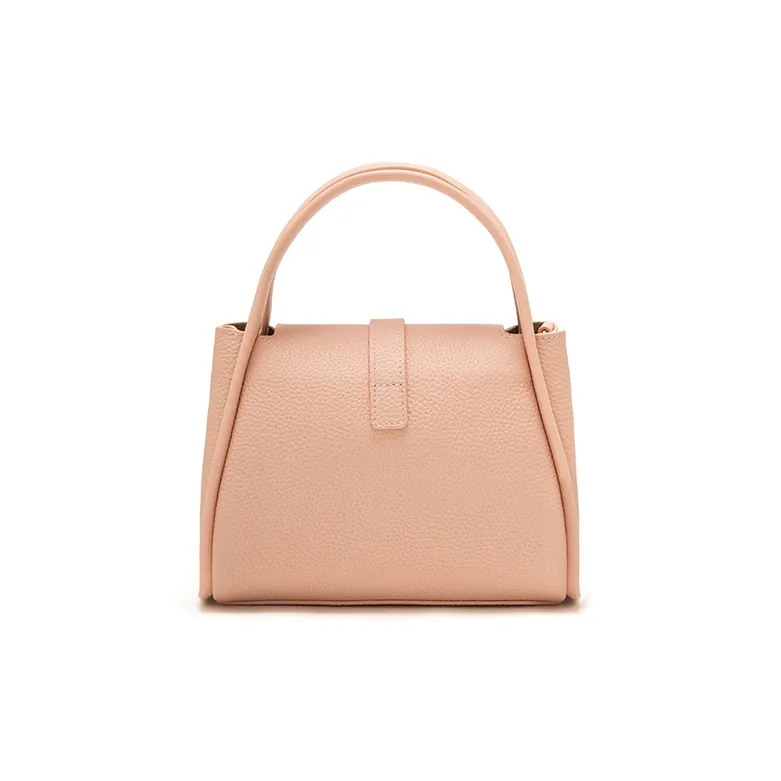 ELLE Top Grain Cow Leather Basket Bag, One Shoulder Handbag Small Size Women's Black/Khaki/Pink-12