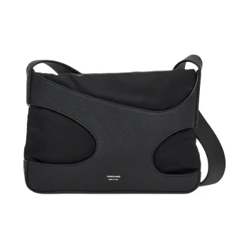 FERRAGAMO Hammered Calfskin With Textile Shoulder Bag, Crossbody Bag Men's Black