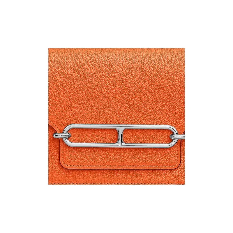 HERMES Roulis Mysore Goat Skin Pig Nose Fanny Pack Coin Purse Wallet Women's 0X Aluminum Dan Orange-3