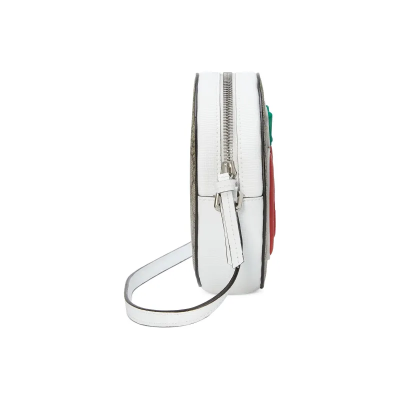 GUCCI Canvas With Leather Shoulder Bag Crossbody Bag Kids' Ivory White With Brown And Red Accents-2