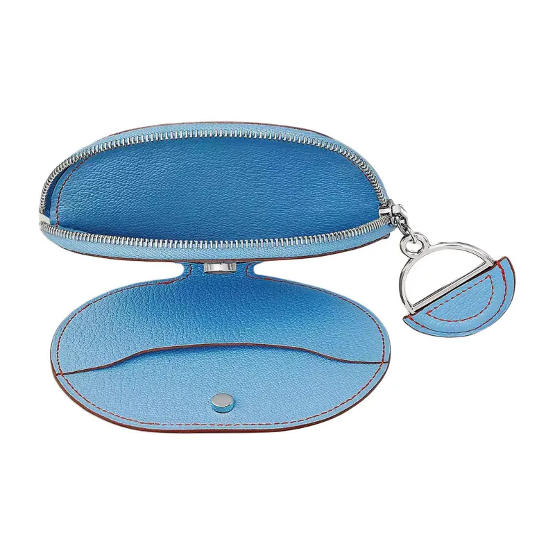 HERMES In The Loop Mysore Goat Skin Wallet Coin Purse Card Holder Mini Women's Red & Blue-1