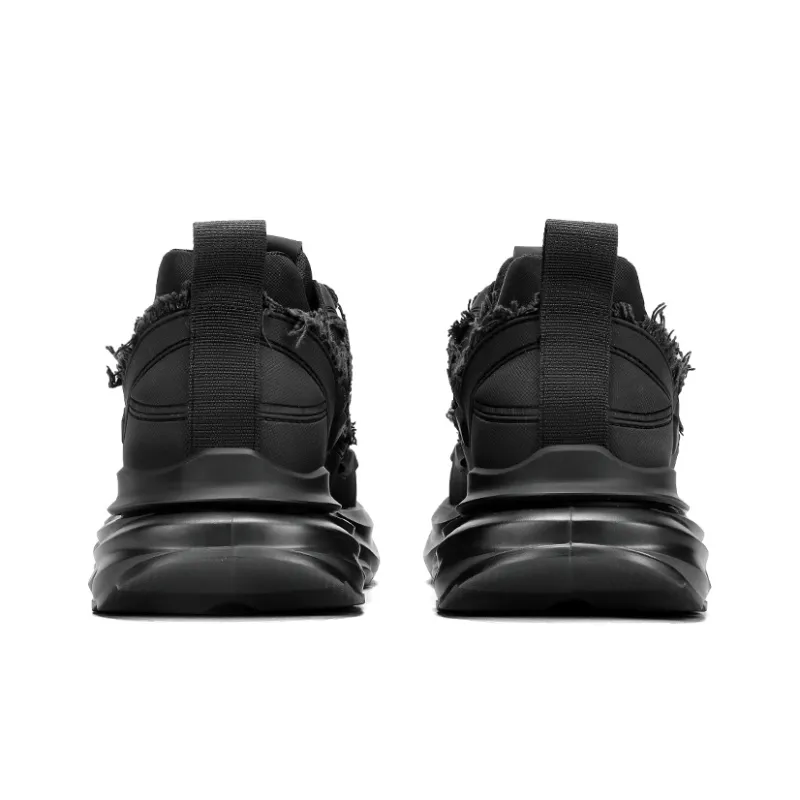 BOIGEMES Anti Slip And Wear Resistant Height Increasing Low Top Chunky Sneakers Men's Black-3