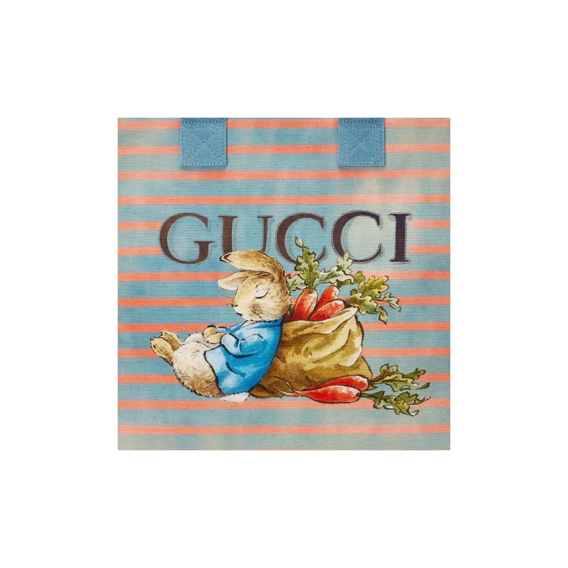 GUCCI Peter Rabbit™ Collaboration Canvas Tote Bag Shopping Bag Handbag Kids' Orange & Light Blue-7