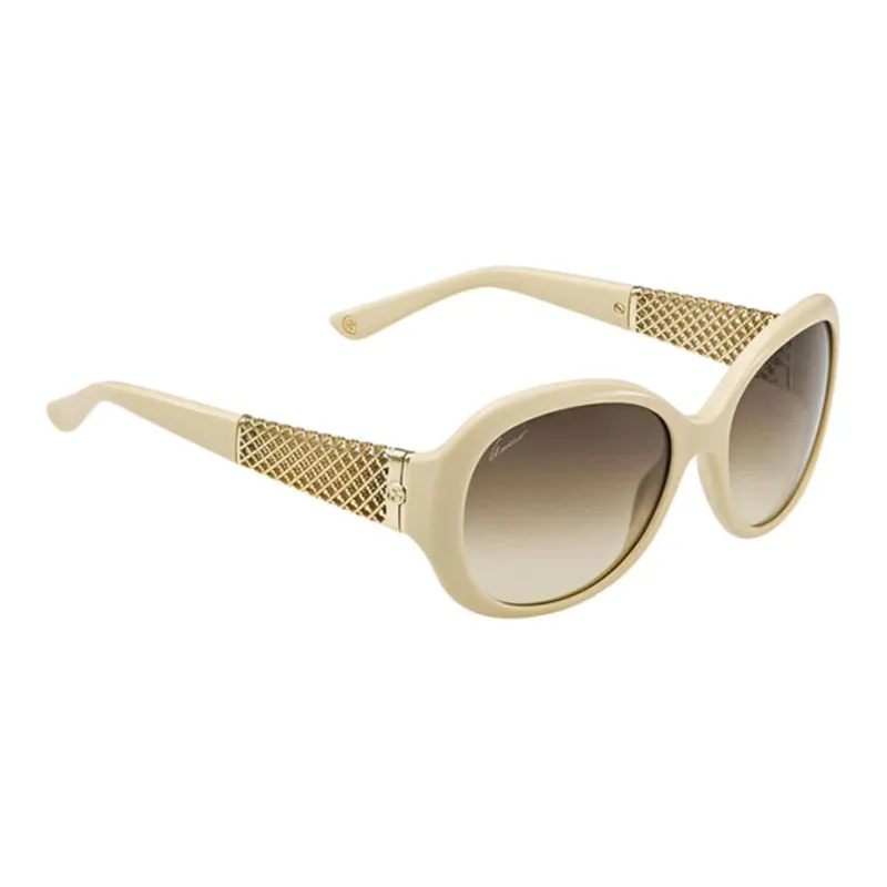 GUCCI Acetate Irregular Shape Sunglasses Women's Beige-1