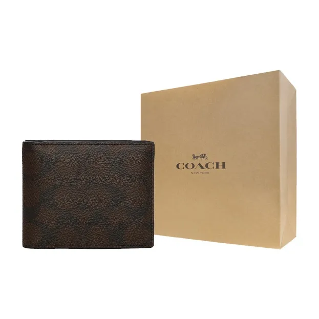 COACH 3 IN 1 Wallet Canvas With Leather Card Holder Wallet Unisex Dark Brown Khaki-3