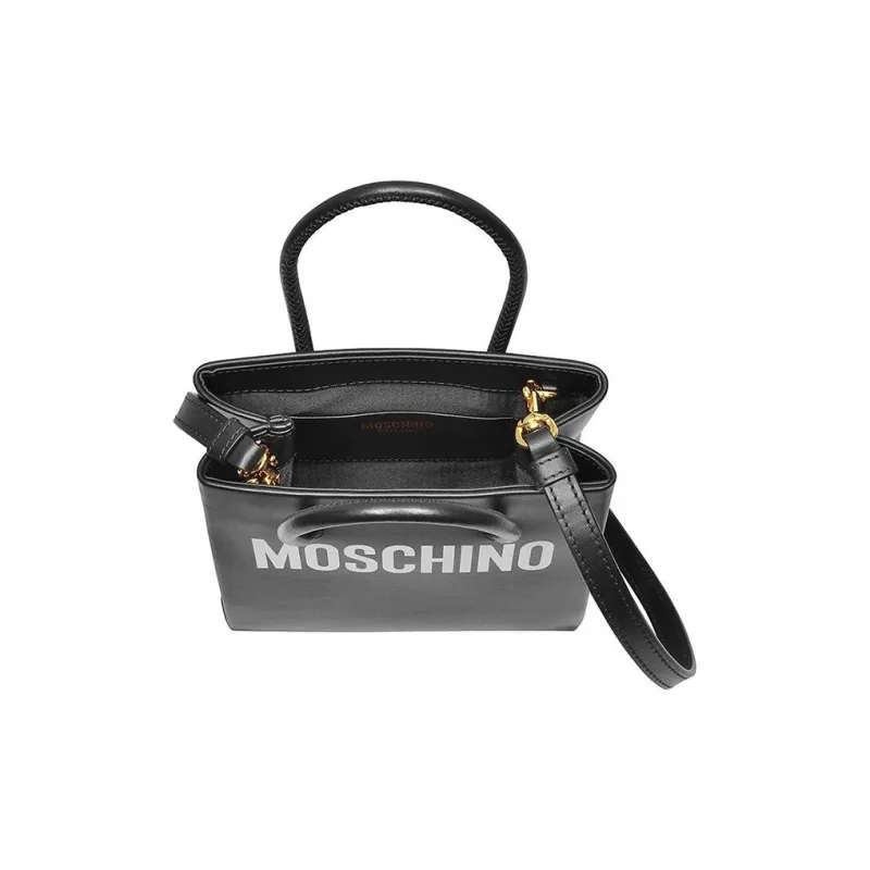 MOSCHINO Cow Leather Tote Bag Shopping Bag Crossbody Handbag Shoulder Bag Mini Women's Black-4