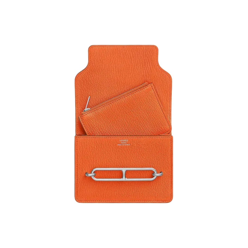 HERMES Roulis Mysore Goat Skin Pig Nose Fanny Pack Coin Purse Wallet Women's 0X Aluminum Dan Orange-2