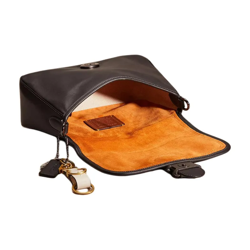COACH Soft Tabby Smooth Leather Handbag, Shoulder Bag Regular Women's Tin & Black-2