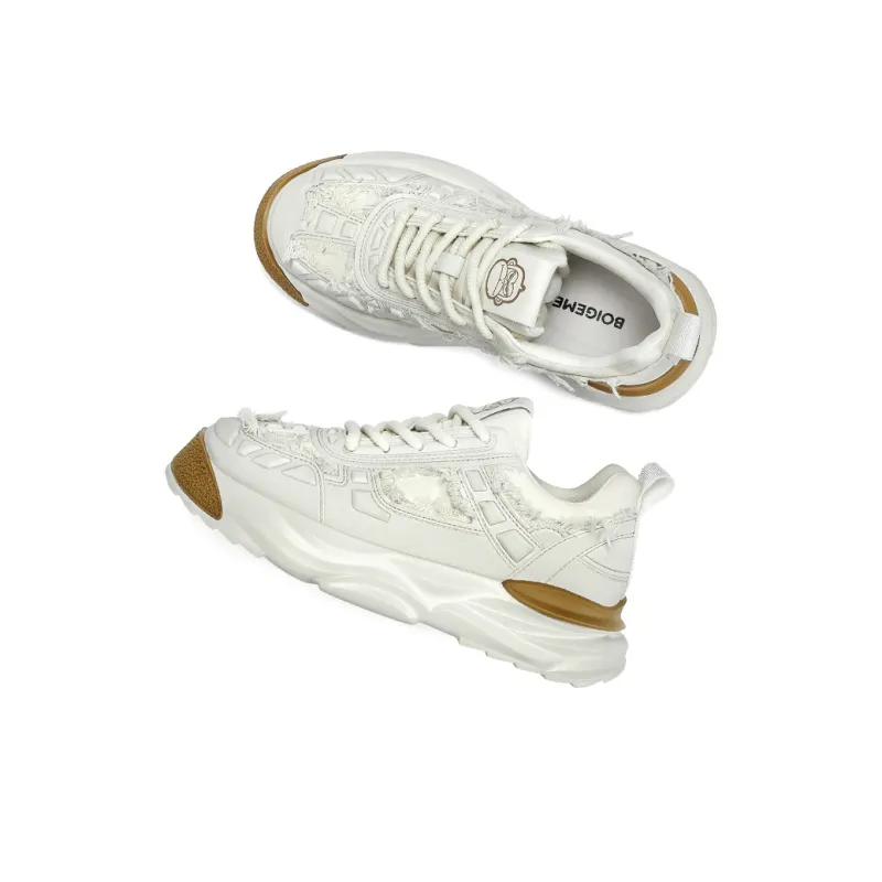 BOIGEMES Low Top Chunky Sneakers Men's White-3