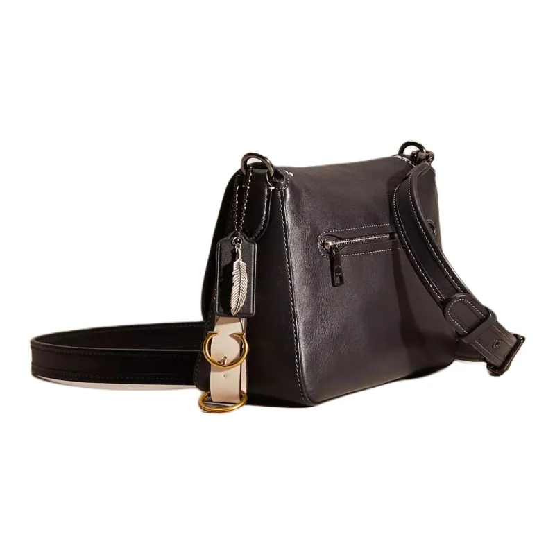 COACH Soft Tabby Smooth Leather Handbag, Shoulder Bag Regular Women's Tin & Black-1
