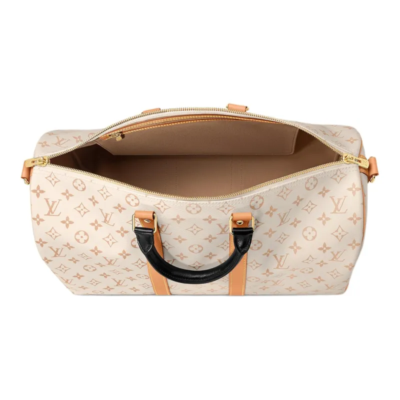 LOUIS VUITTON Keepall Coated Canvas Cow Leather Patchwork Trim Handbag Shoulder Bag Crossbody Bag Travel Bag Women's-3