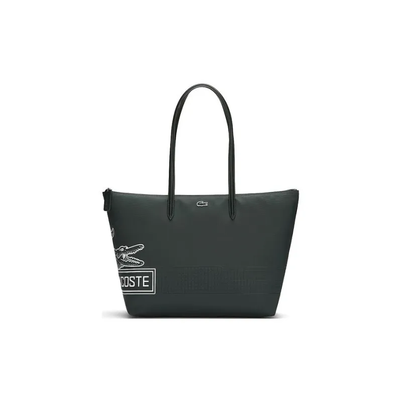LACOSTE PVC Tote Bag Shopping Bag Shoulder Bag Handbag Large Size Women's Dark Green-0