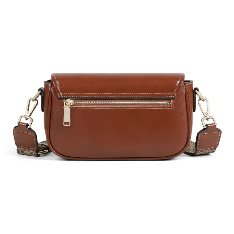 PT'SON Cow Leather With Synthetic Leather Shoulder Bag, Small Square Bag, Crossbody Bag Women's Brown-2