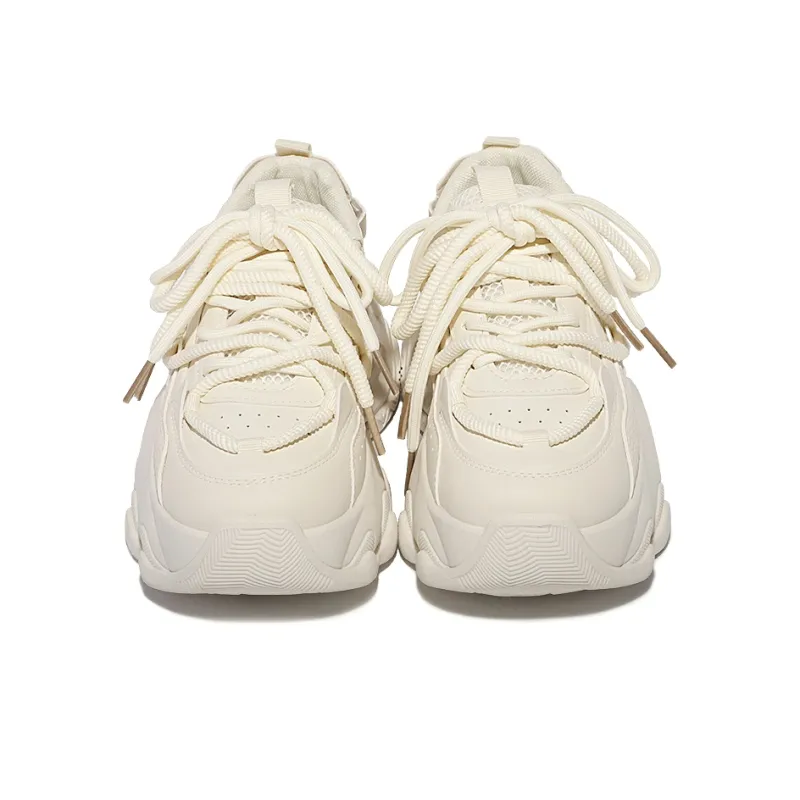 Shen Linsen Abrasion Resistant Low Top Chunky Sneakers Women's Beige-4