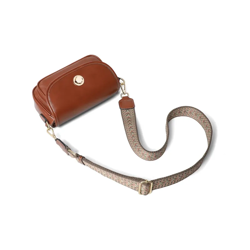 PT'SON Cow Leather With Synthetic Leather Shoulder Bag, Small Square Bag, Crossbody Bag Women's Brown-3