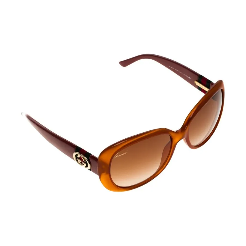 GUCCI Acetate Irregular Shape Sunglasses Women's Orange-2