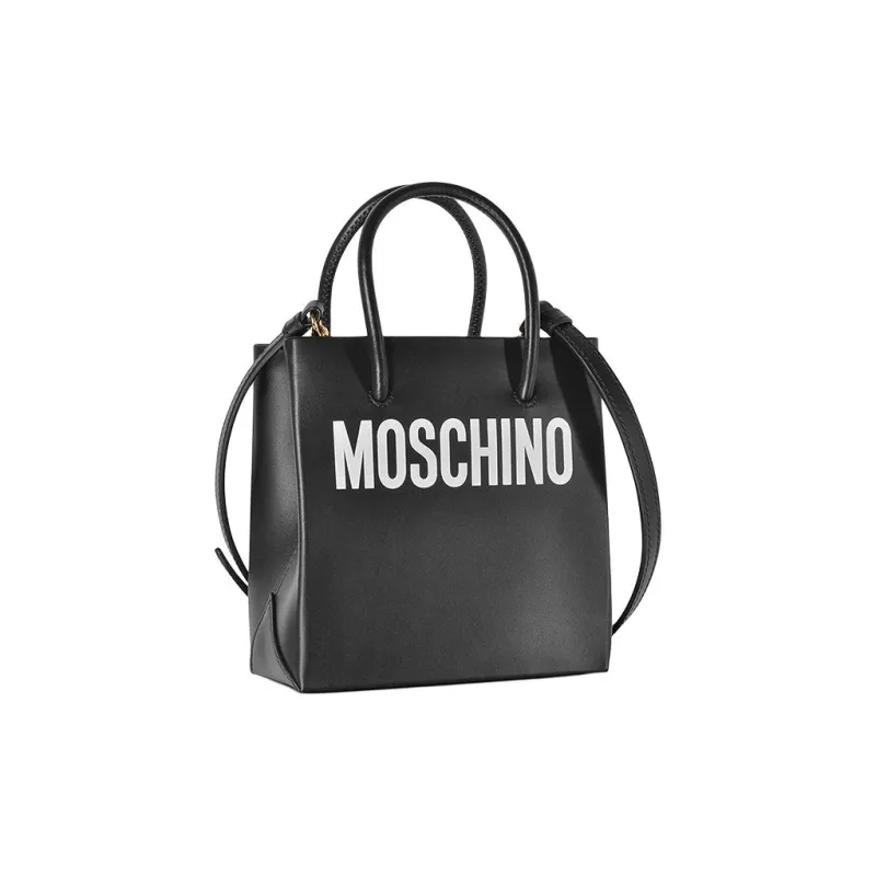 MOSCHINO Cow Leather Tote Bag Shopping Bag Crossbody Handbag Shoulder Bag Mini Women's Black-1