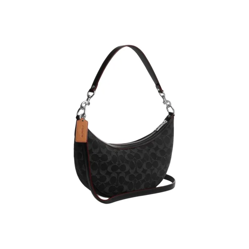 COACH Cow Leather Crescent Moon Bag Shoulder Bag Women's Black-1