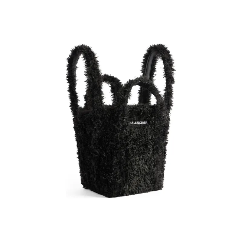 Balenciaga Curled Faux Fur One Shoulder Handbag Extra Small Women's Black-1