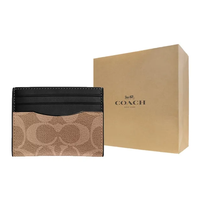COACH Card Case Coated Canvas With Refined Calfskin ID Card Holder Card Holder Unisex Bronze & Tan-2