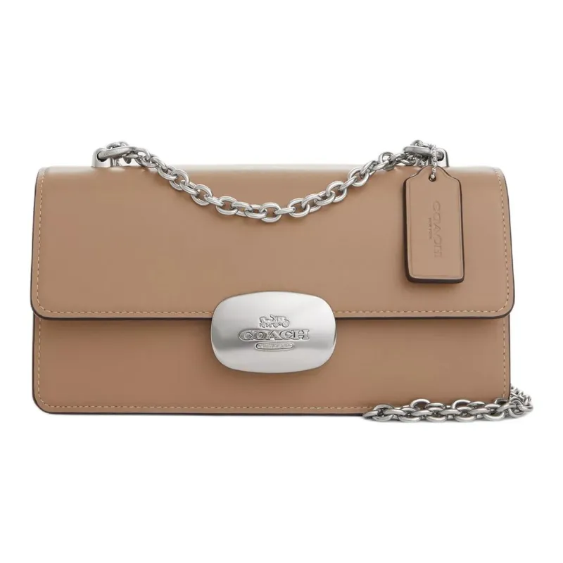 COACH Eliza Calfskin Shoulder Bag Crossbody Bag Medium Size Women's Silver & Taupe-0