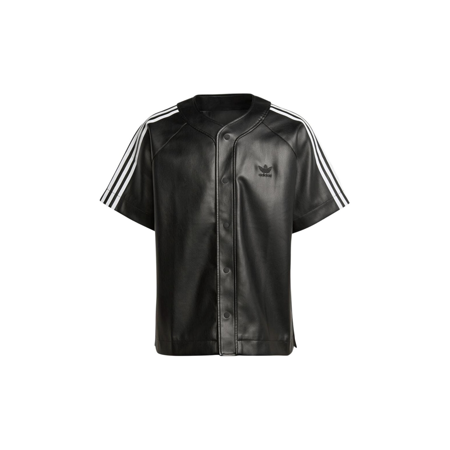 adidas originals Faux Leather Adicolor 3 Stripes Baseball Shirt Black POIZON