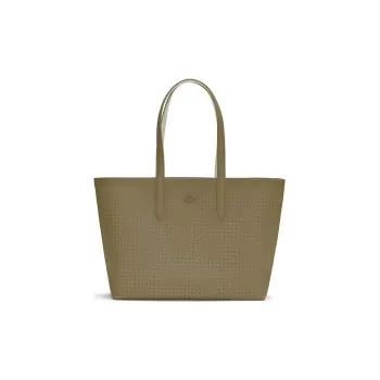 LACOSTE PVC Tote Bag Shopping Bag Handbag Shoulder Bag Large Size Women's Linen & Ivory
