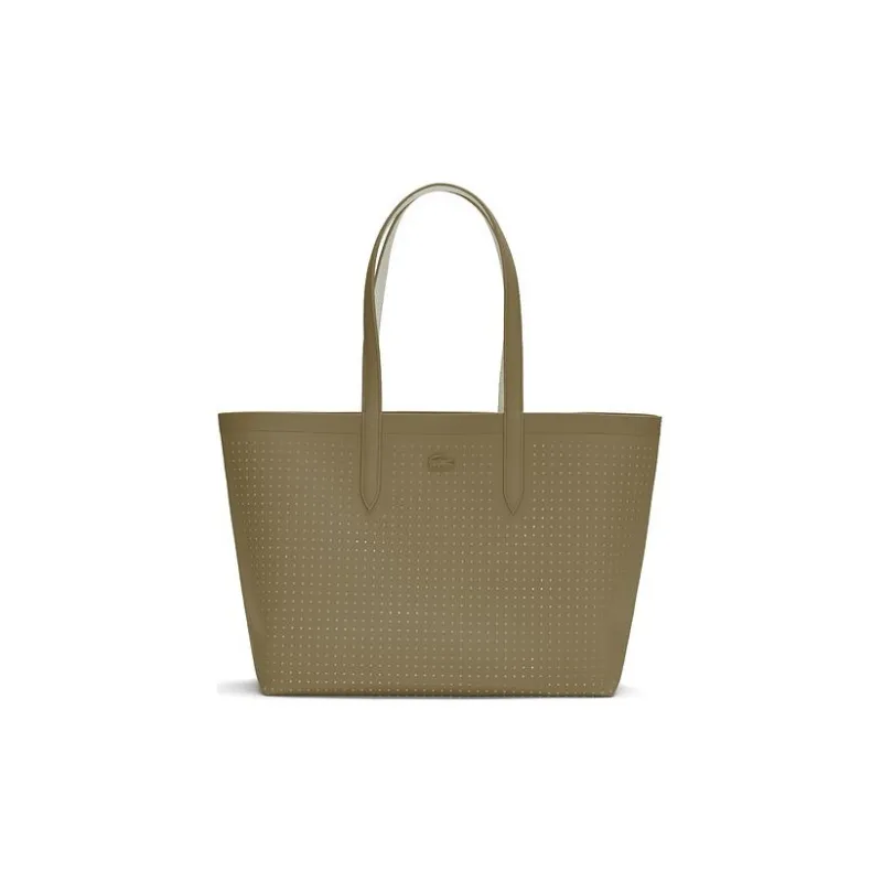 LACOSTE PVC Tote Bag Shopping Bag Handbag Shoulder Bag Large Size Women's Linen & Ivory-0