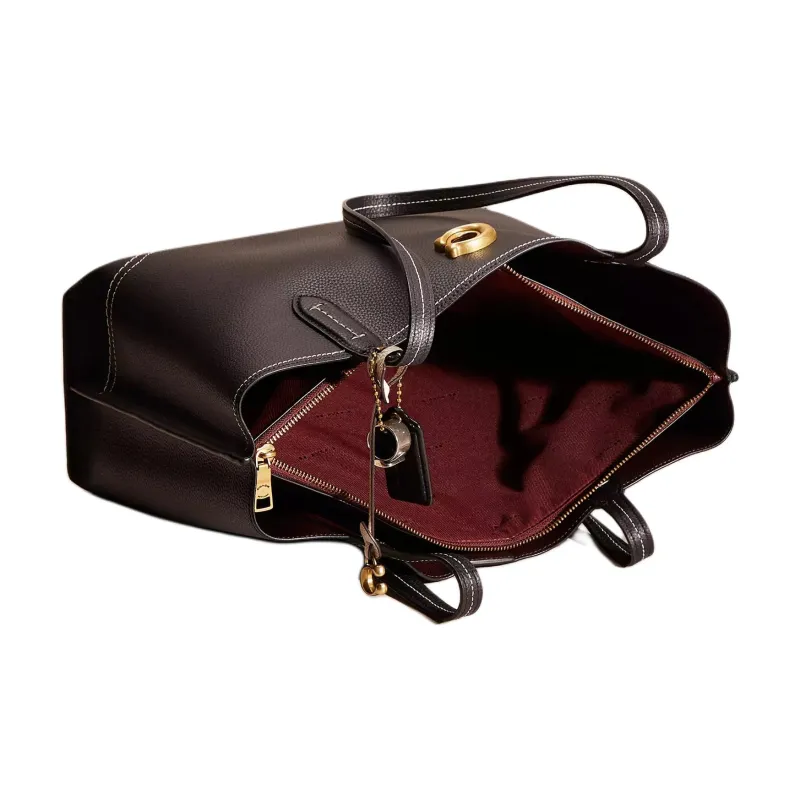 COACH Willow Polished Pebble Leather Tote Bag, Shopping Bag, Shoulder Bag, Handbag Large Size Women's Black-2