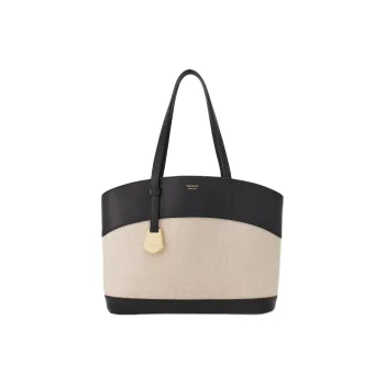FERRAGAMO Calfskin With Canvas Tote Bag Shopping Bag Shoulder Bag Handbag Small Size Women's Black & Nude
