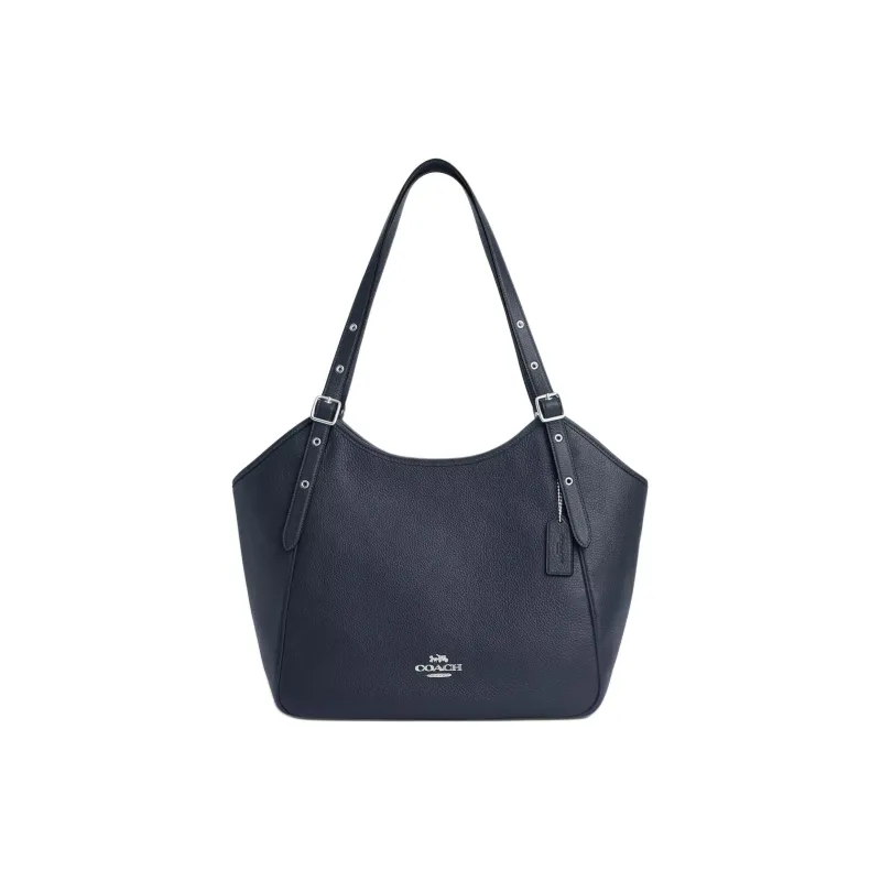 COACH Zip Shoulder Bag Pebbled Leather Tote Bag Shopping Bag Handbag Shoulder Bag Women's Silver & Denim Blue-0