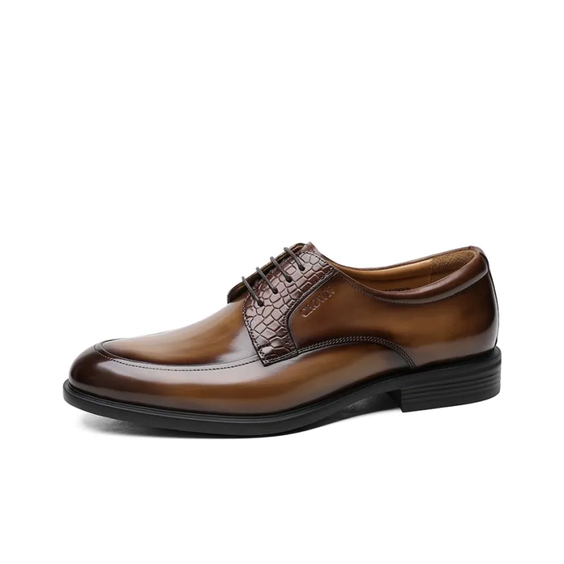 CROWN Dress Shoes Men Low Top Light Brown/Black-1