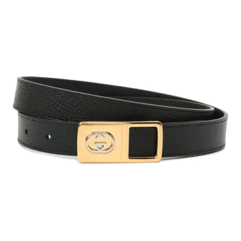 GUCCI Solid Color Decoration Leather Belts Men's Black Width: 2.5cm