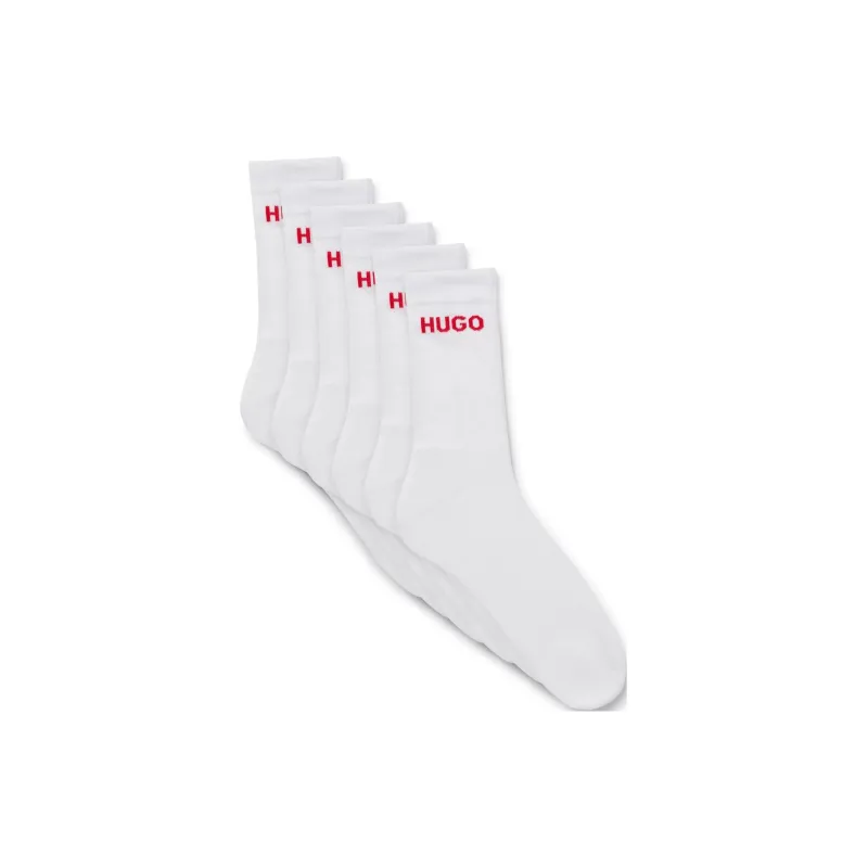 HUGO BOSS Six Pack Of Quarter Length Socks With Logo Detail Mid Calf Socks Men's 6 Pack White-1
