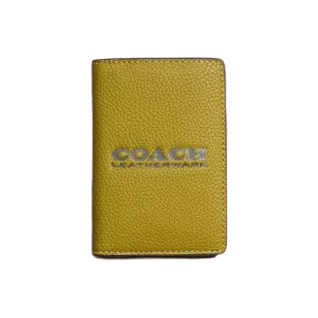 COACH Card Wallet Polished Pebbled Leather Card Holder Wallet Mini Women's Olive Green With Amazon Green Accents