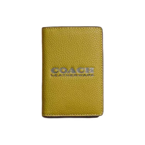 COACH Card Wallet Polished Pebbled Leather Card Holder Wallet Mini Women's Olive Green With Amazon Green Accents