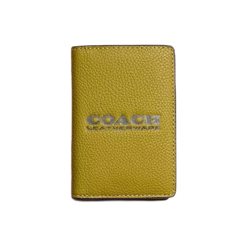 COACH Polished Pebble Leather Card Holder, Wallet Mini Women's Olive Green & Amazon Green-0