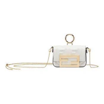 FENDI Baguette Leather Pendant Bag Accessories Mini Women's White