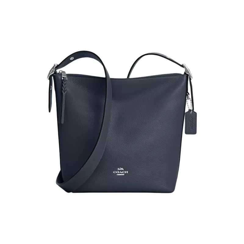 COACH Pebbled Leather Bucket Bag, Shoulder Bag, Crossbody Bag Medium Size Women's Silver Panel Denim-0