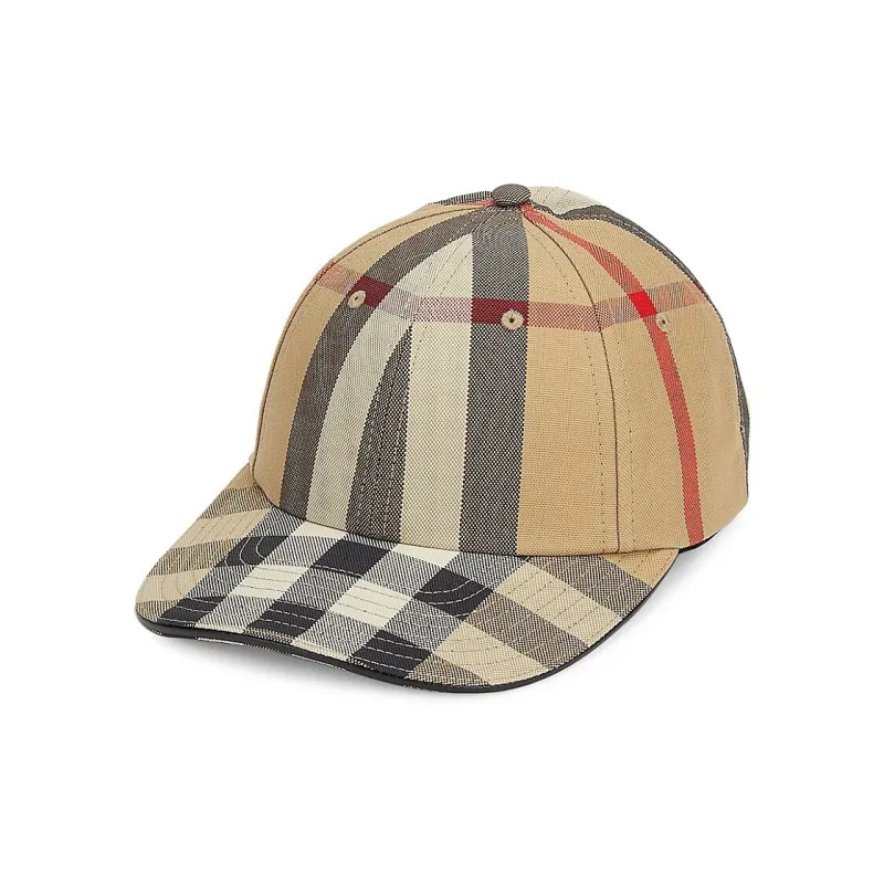 Burberry Cotton Fabric Lambskin Leather Baseball Caps Women's Brown-0