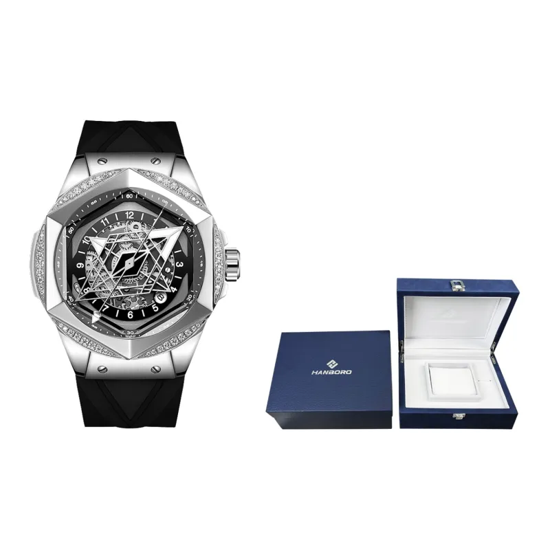 HANBORO Cyan Collection Mechanical Movement Silicone Strap Watch Men's Watches White Dial HBR703.2-1