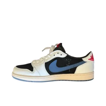 Travis Scott x Jordan Air Jordan 1 Low Slip Resistant Low Top Vintage Basketball Shoes Men's Black White Blue