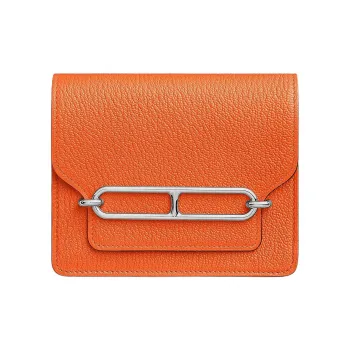 HERMES Roulis Mysore Goat Skin Pig Nose Fanny Pack Coin Purse Wallet Women's 0X Aluminum Dan Orange