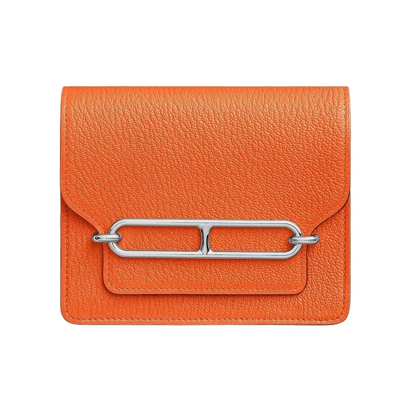 HERMES Roulis Mysore Goat Skin Pig Nose Fanny Pack Coin Purse Wallet Women's 0X Aluminum Dan Orange-0