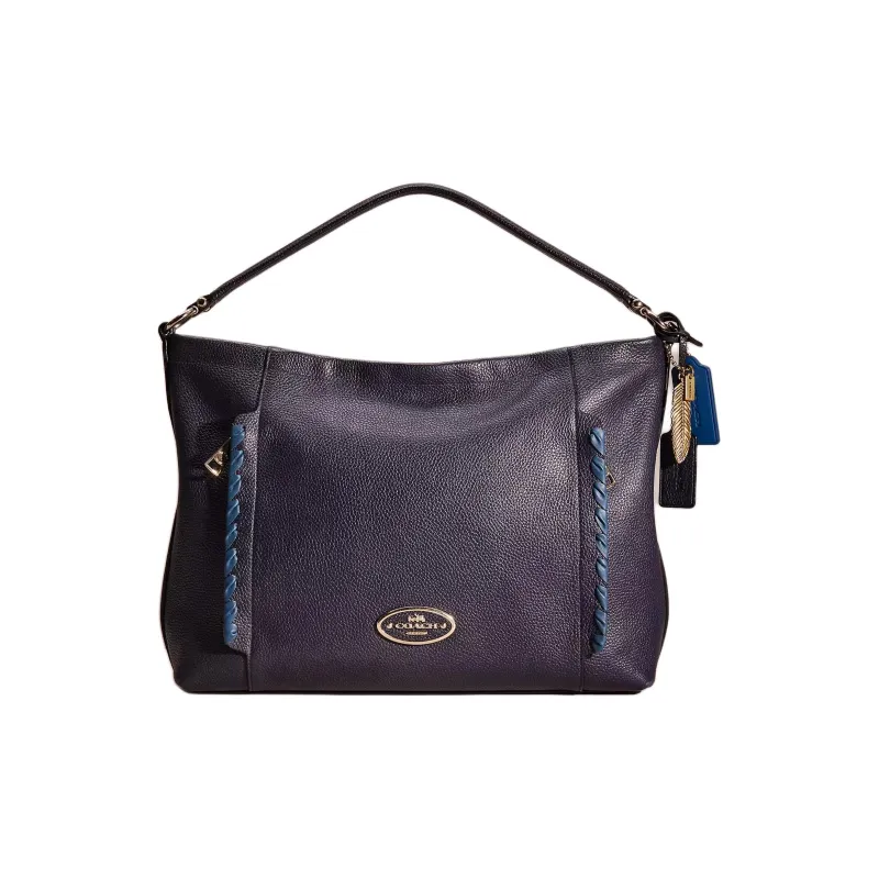 COACH Scout Polished Pebbled Leather Shoulder Bag Crossbody Bag Handbag Large Size Women's Light Gold With Marine Blue-0