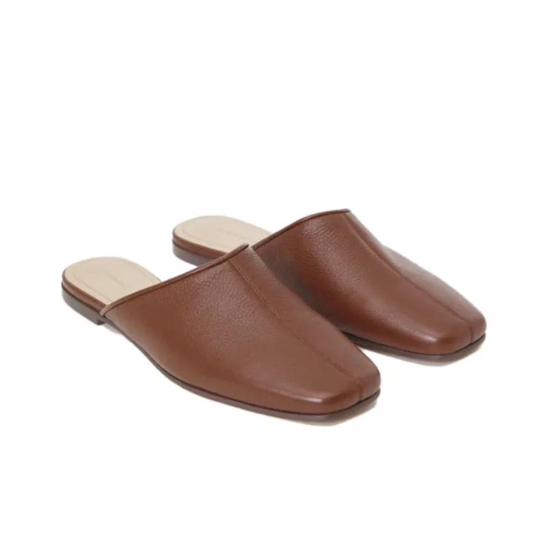 12 STOREEZ Square toe Leather Slippers Women's-2